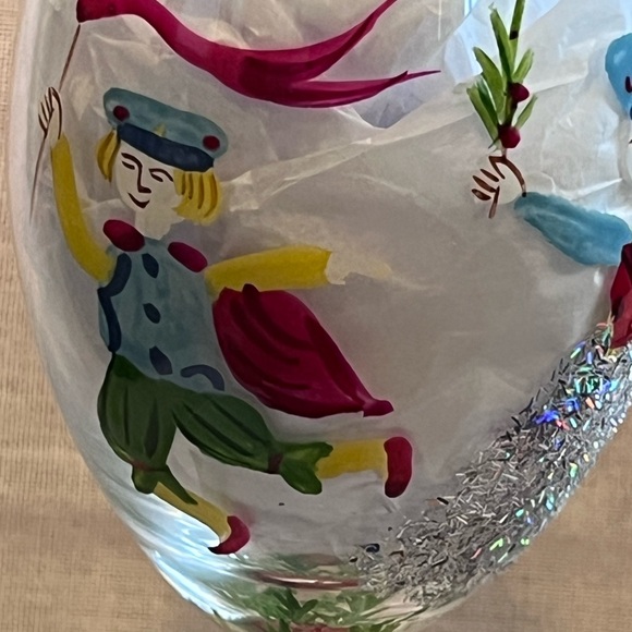 Lords a Leaping Hand Painted Wine Glass. - Picture 2 of 7